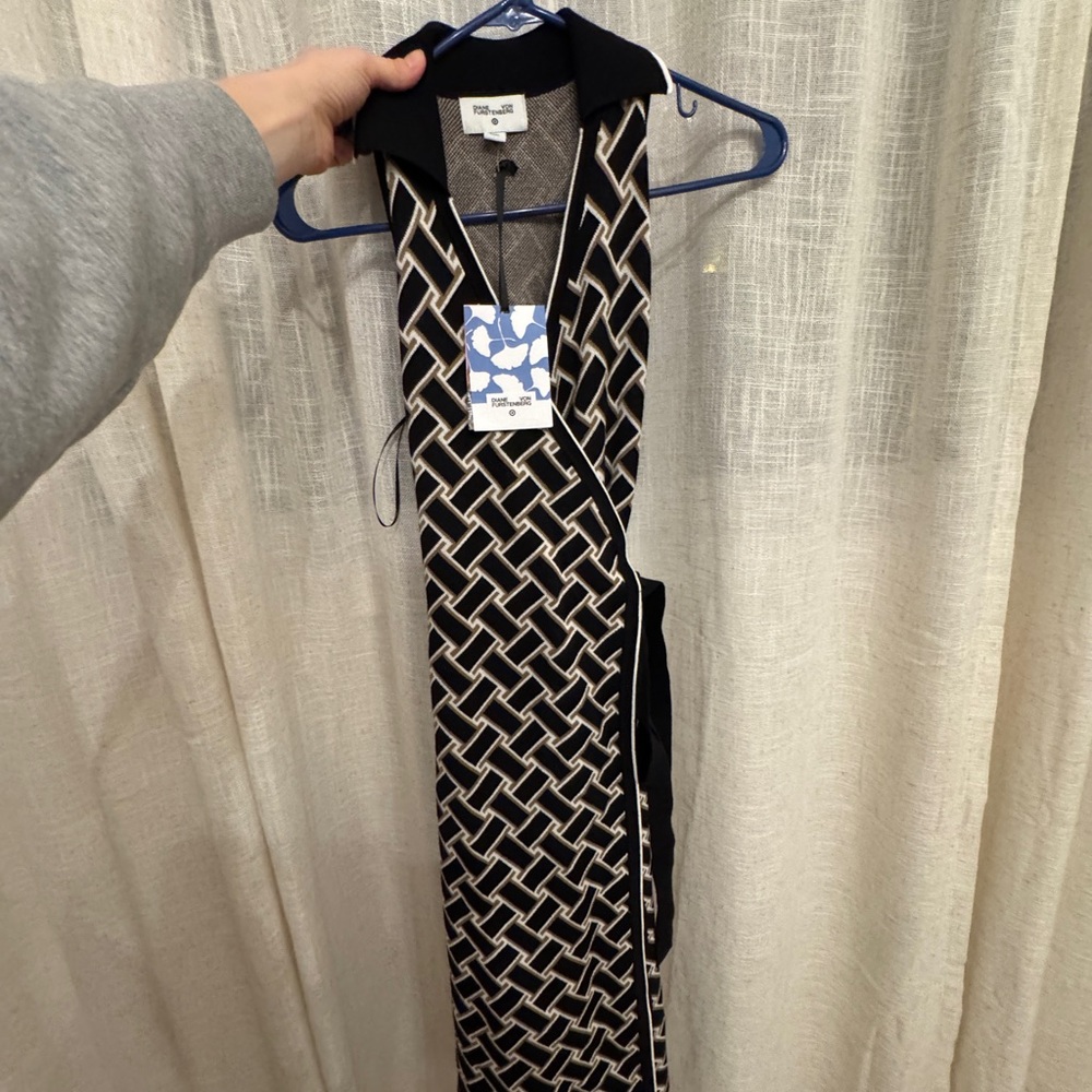 Diane Von Furstenberg Black and Cream Geometric Maxi Dress